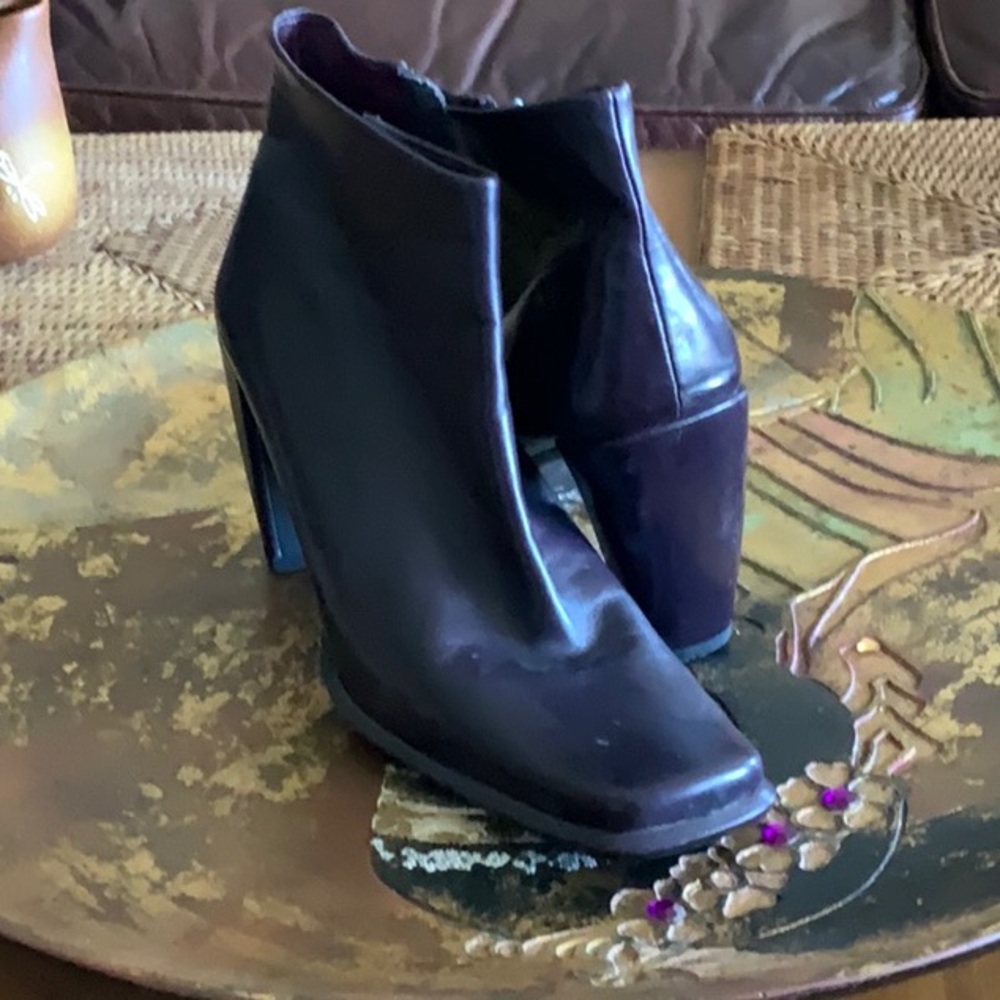 Genuine dark purple leather ankle boots